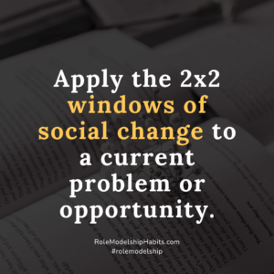One Minute Modelship: Role Model for 1 minute: Apply the 2 x 2 windows of social change to a current problem or opportunity